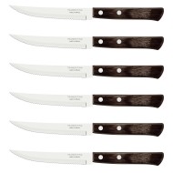 Jogo 6 Facas Churrasco Polywood aço Inox Tramontina Com Cabo De Madeira Castanho